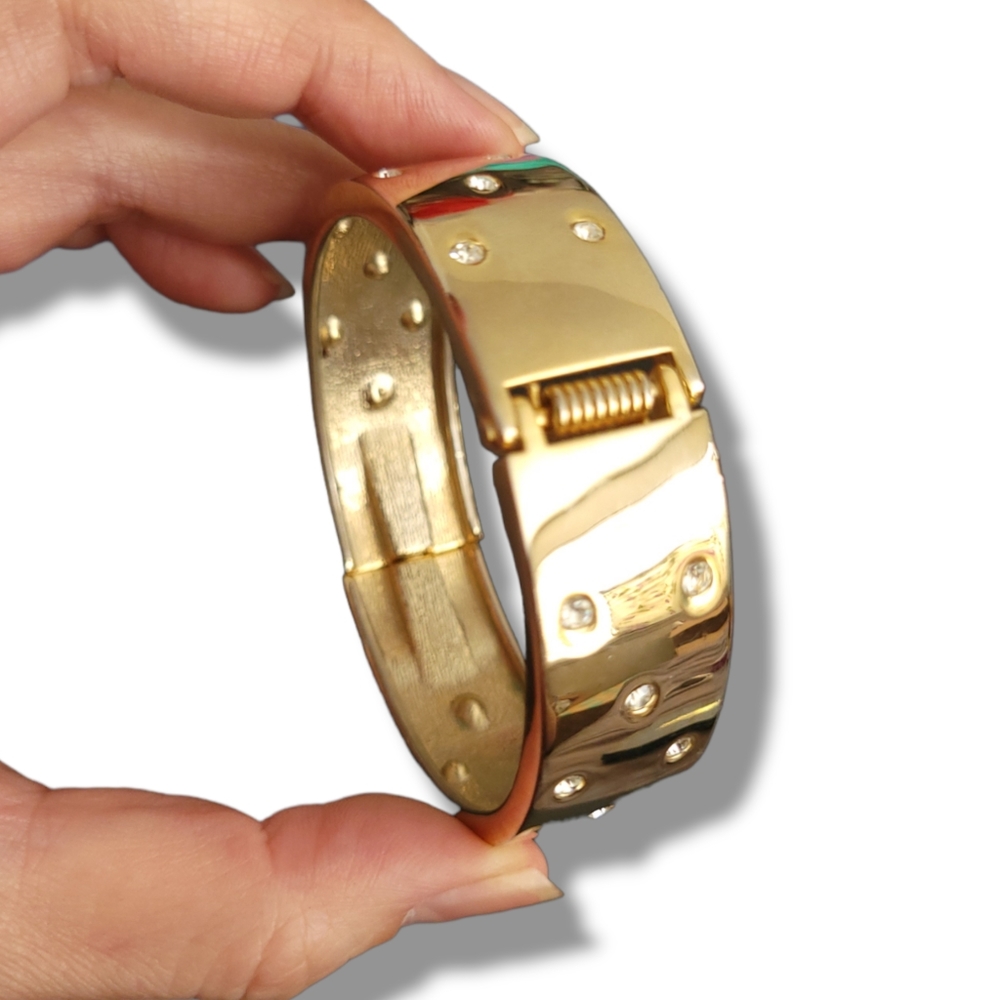 Park Lane | Sophisticated Gold Tone Crystal Embedded Hinged Bracelet - Picture 4 of 12
